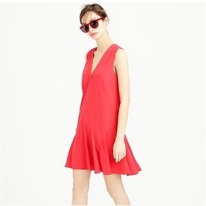 J. Crew Red Dress Sleeveless V-Neck Flounce Hem Party Cocktail Size S‎
